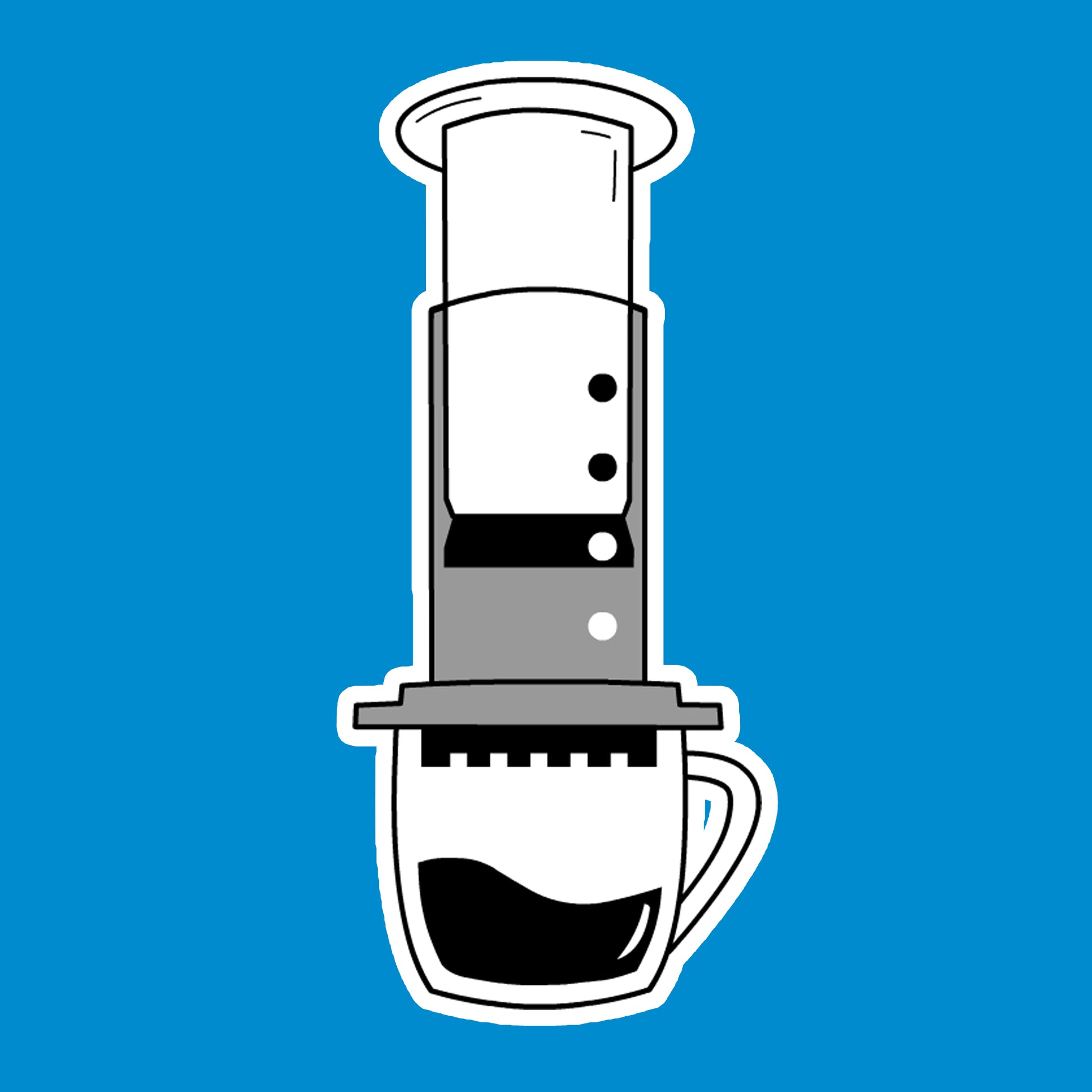 Illustration of an Aeropress on a mug on a blue background