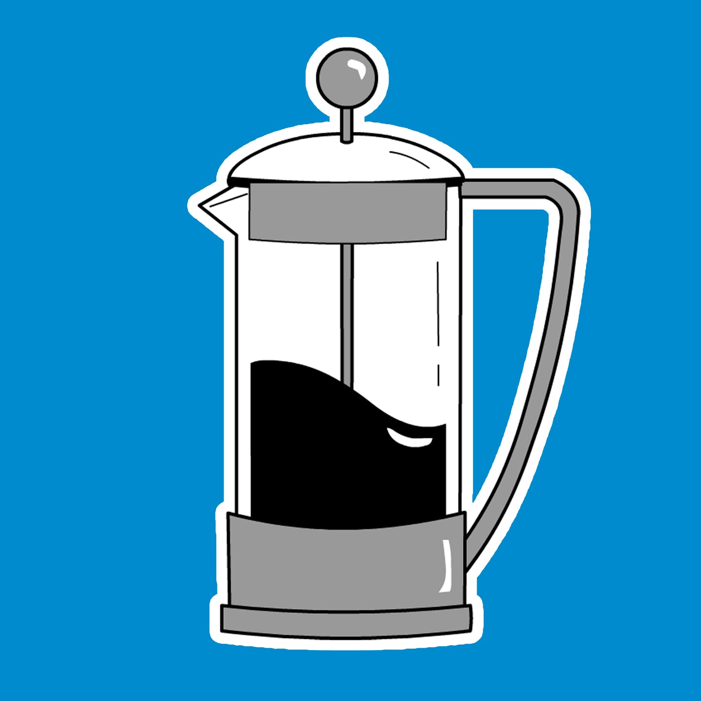 Illustration of a French press coffee maker on a blue background