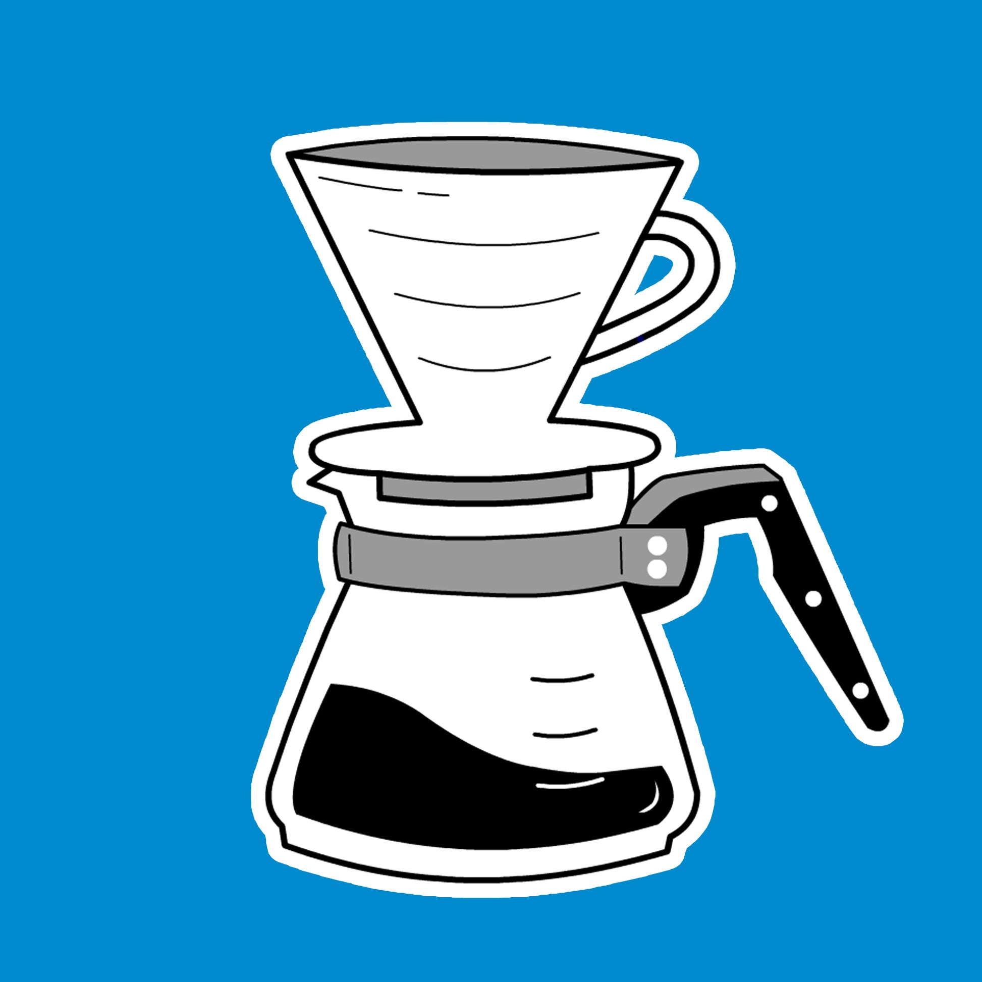 Illustration of a V60 coffee maker on a blue background